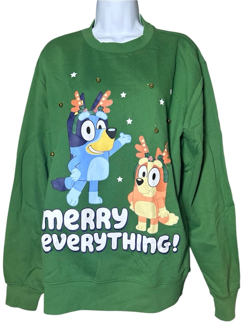 Bluey Bingo Bells Christmas Sweatshirt Green Holiday Crewneck Size Large